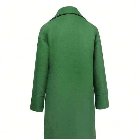 Green Casual Women's Wool Blend Lapel Long Sleeve Warm Overcoat - Picture 5 of 5